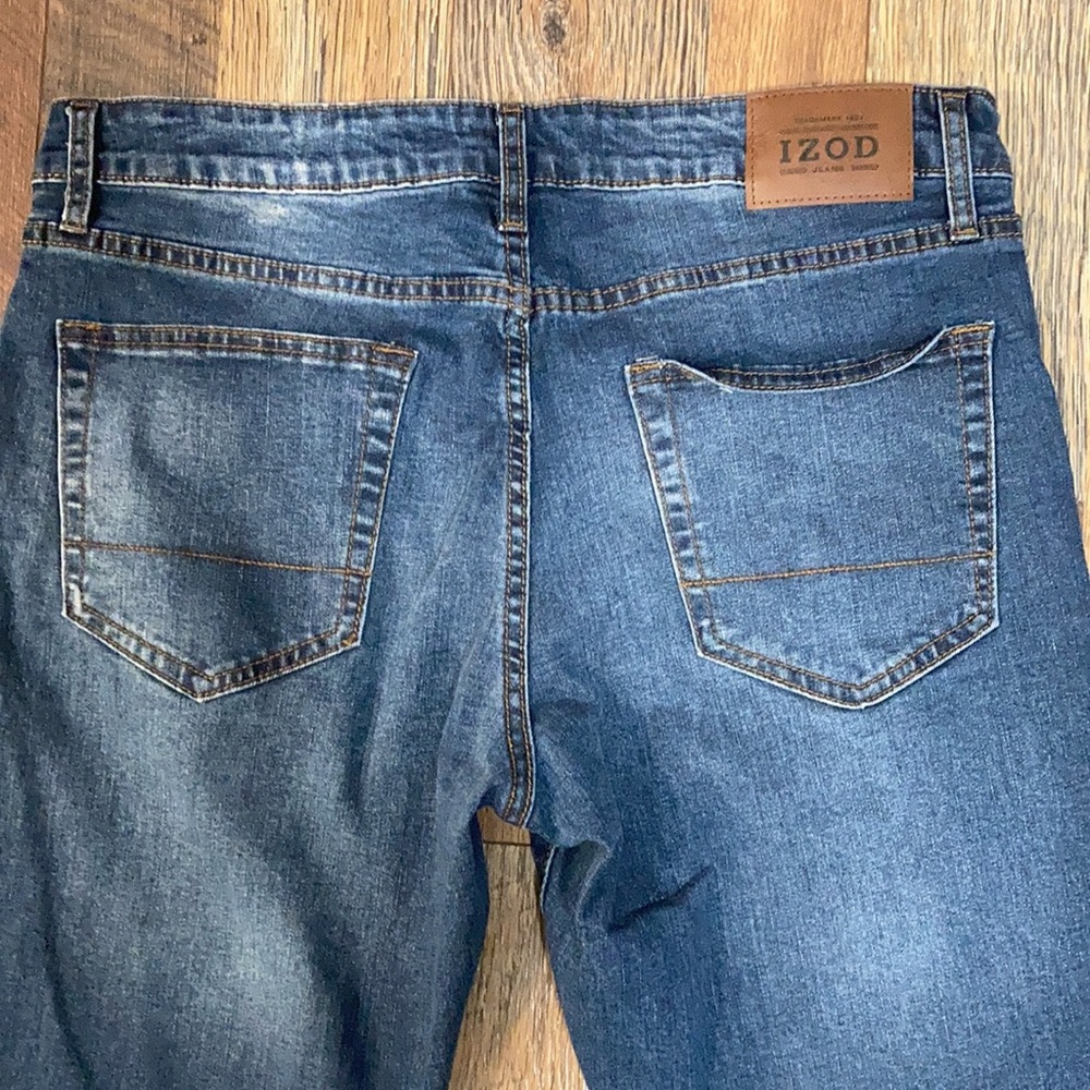 IZOD jeans men’s 34x32 comfort stretch dark denim blue, EUC like new condition - Picture 6 of 6